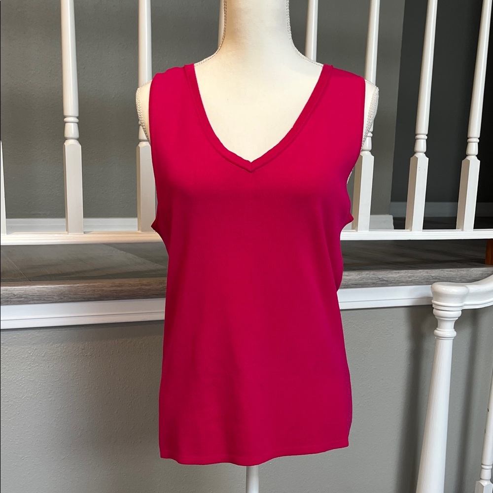 Chico's Bold Pink Knit V-Neck Top